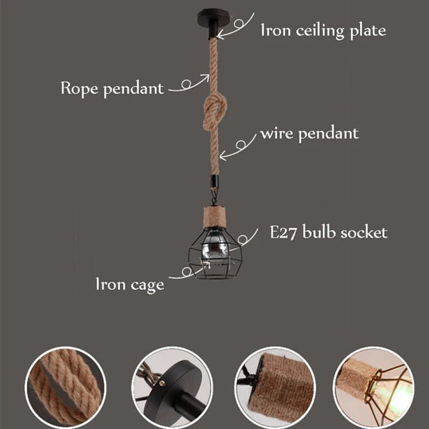 Vintage Iron Hemp Rope Lamp